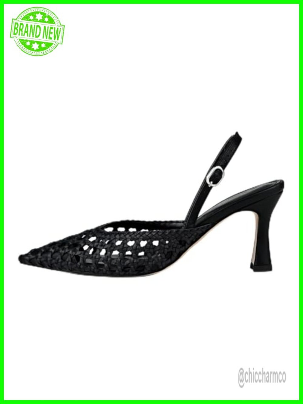 Woven Slingback Heels Pointed Toe Pumps 3.5in